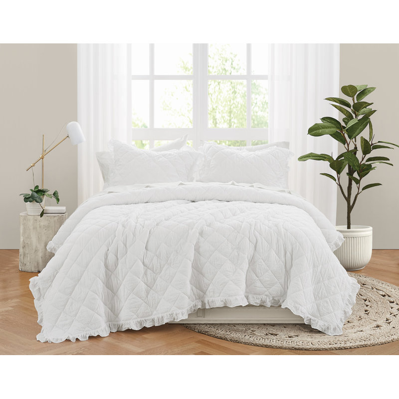 Ensemble de courtepointe à volants vraiment doux, Blanc, Twin Quilt + 1 Sham