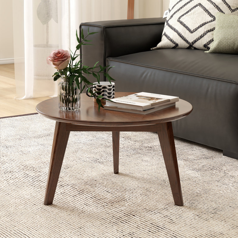 Table basse ronde moderne en chêne massif de 23,6 po Fjord, Table d'appoint 23,5 po, Chêne brun