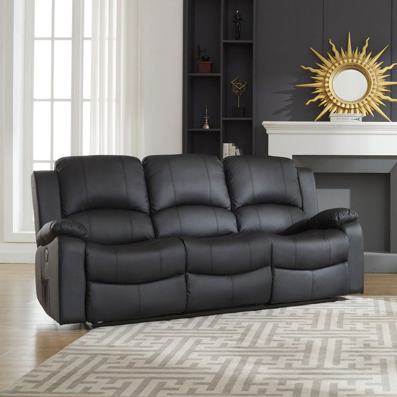 Abdoul 3 Seater Sofa, Black Faux Leather