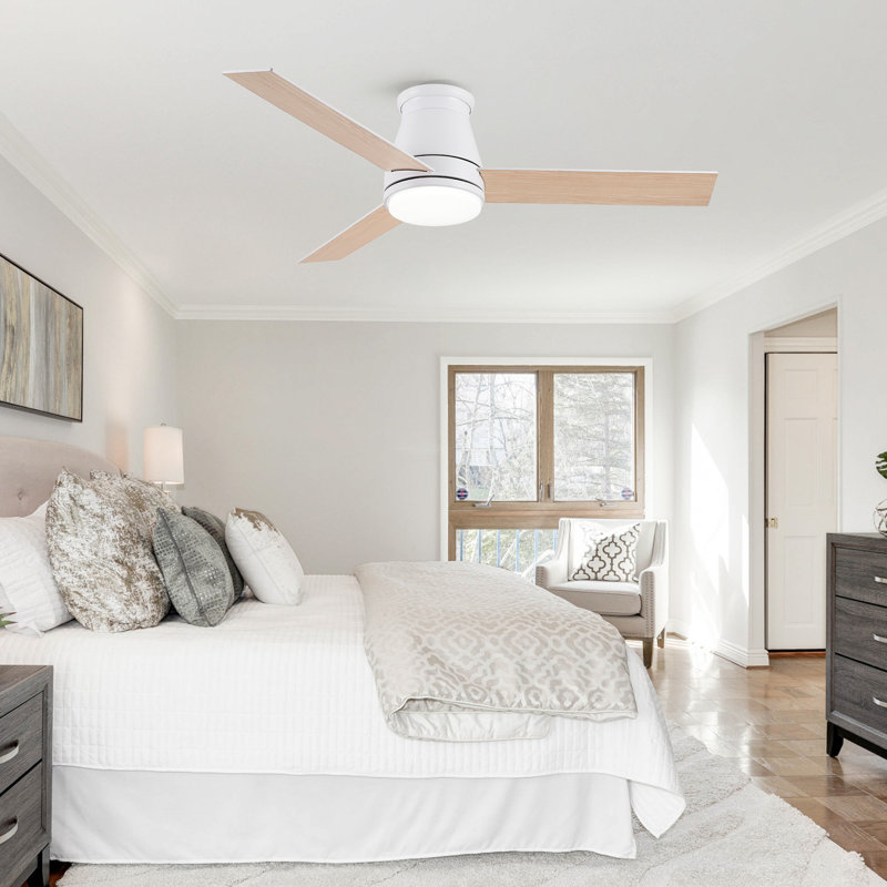 Amici Modern 48'' Flush Mount Ceiling Fan with LED Lights and Remote Control, White