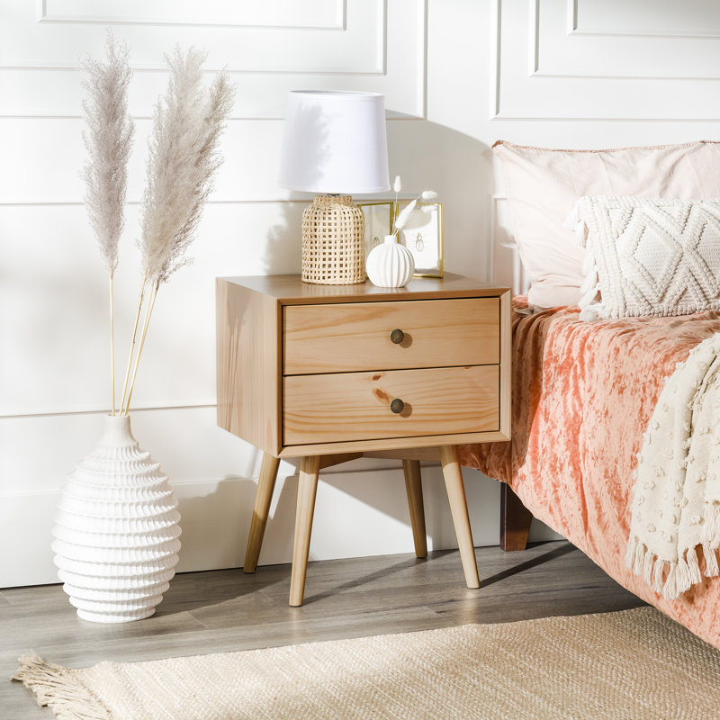 Solid Wood Bedside Table, Natural Pine