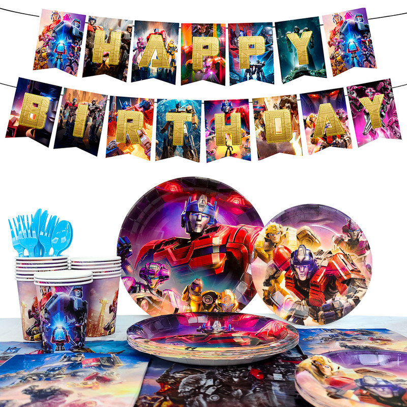Ensemble de décorations de fête pour enfants Transformers, 114 pièces, ensemble de vaisselle et décorations de fête Transformers