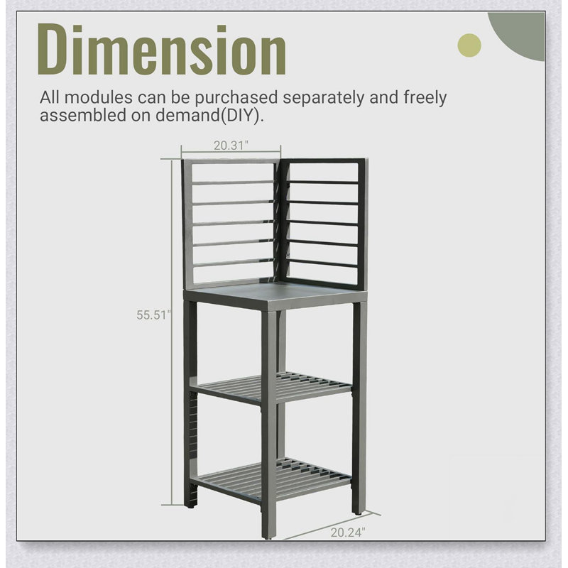 Outdoor Kitchen Island with Storage, Aluminum, Double Storage Rack