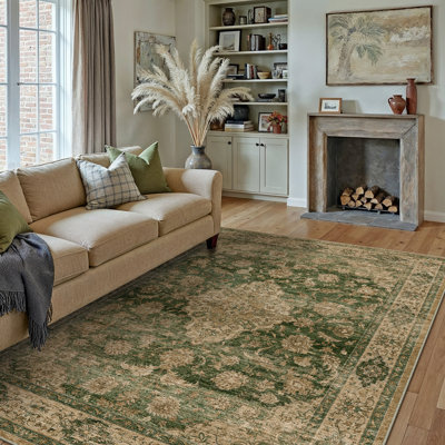 Tapis oriental lavable à la machine pour le salon avec envers antidérapant Kimbolton