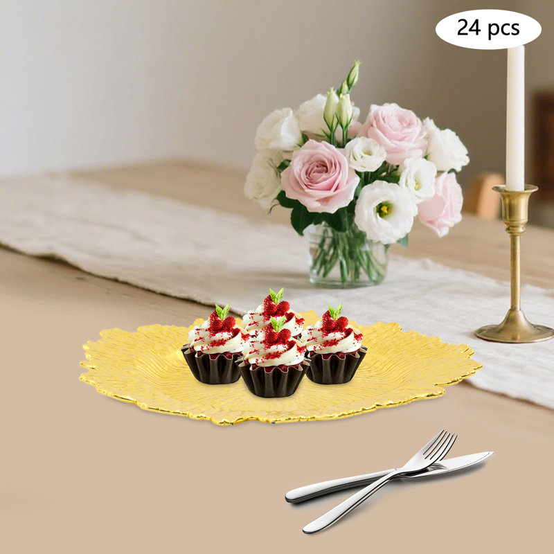  Set of 24 Charger Plates 12.6" Plastic Reef Plate Multicolor Dinner Plates for Party and Wedding Decor, Gold
