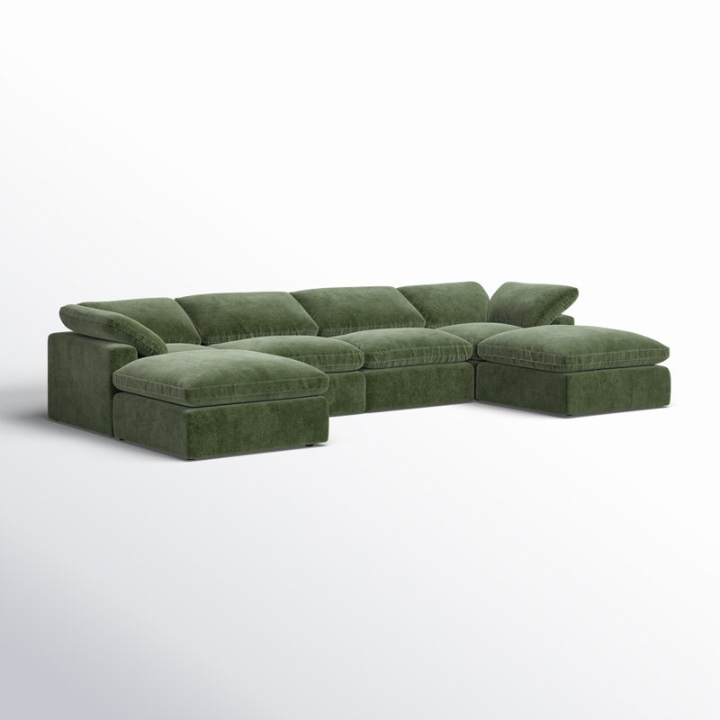 Canapé et méridienne rembourrés 6 pièces Wonardo, Tissu vert Sagano