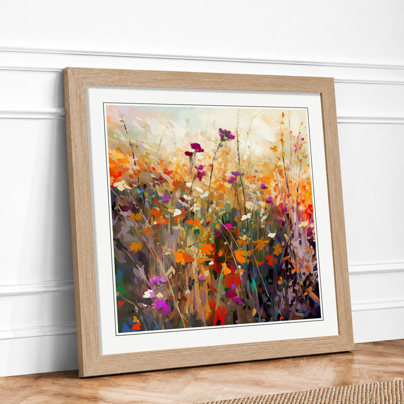 Wildflowers Glitch Art No.3 - Single Picture Frame Print on Wood, Oak