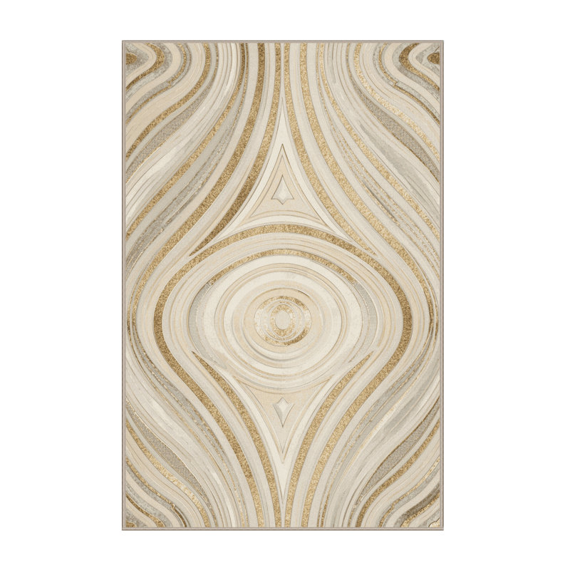 Soft Plush Escarcega New Years Modern & Contemporary Abstract Area Rug in Beige – Beige Binding, 6x9