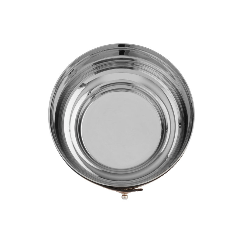 Tahoe 8'' Modern Stainless Steel & Leather Nut Bowl