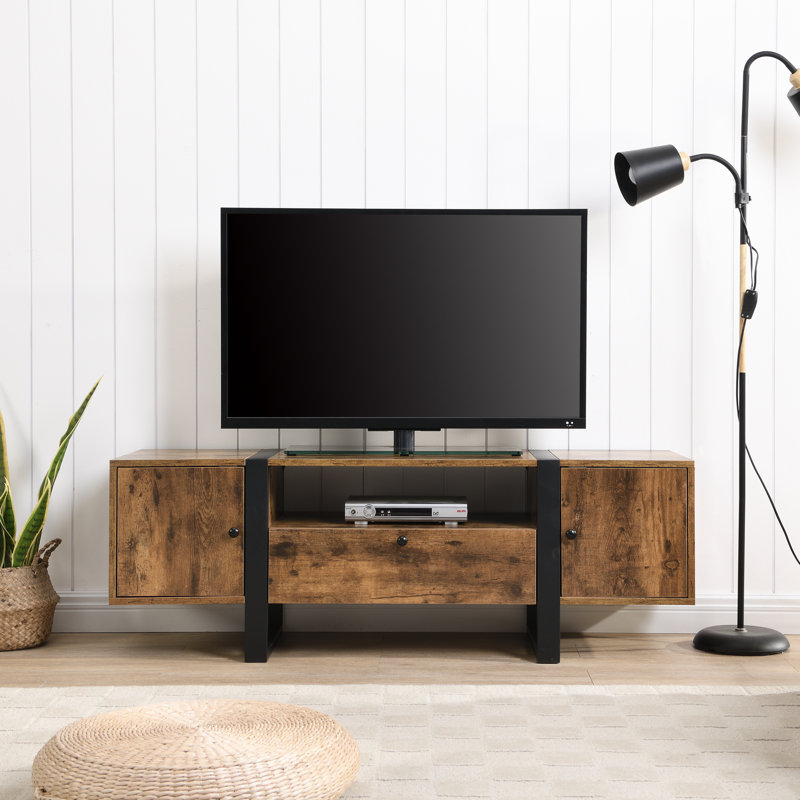 Industrial Rustic TV Stands and Entertainment Units with  Cabinet, Open Shelf & Drawer