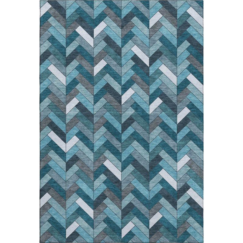 Premium Machine Washable Mayfield AMF2296 Geometric Rug, Teal, 8' x 10'