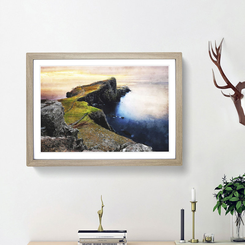 Lighthouse in the Isle of Skye - Picture Frame Photograph Print, 33cm H x 45cm W x 2cm D, Oak Framed