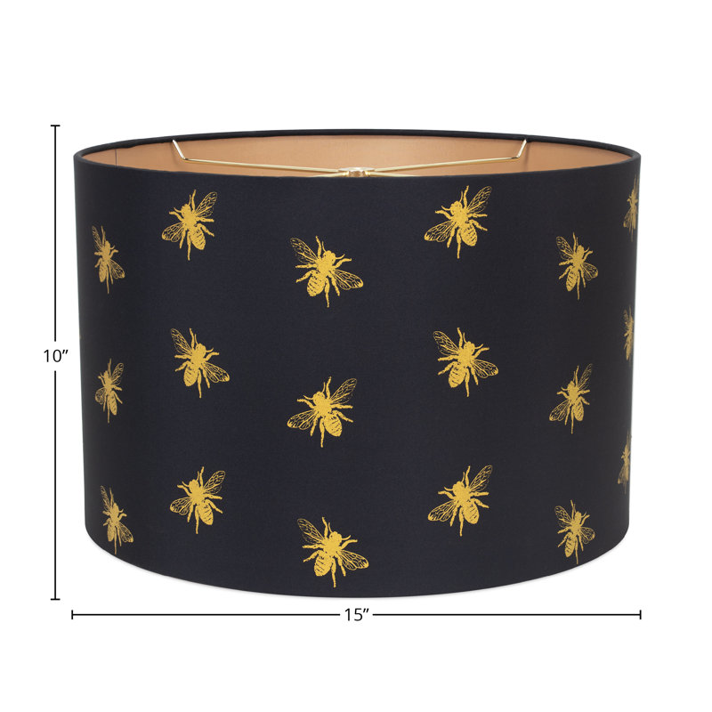 10'' H x 15'' W Linen Drum Lamp Shade, Black/Gold
