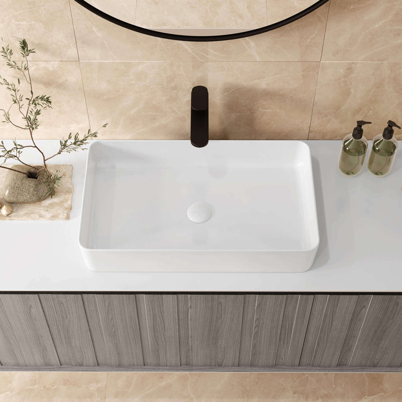 Ruvati 24 x 16 inch Bathroom Vessel Sink White Rectangular Above Counter Porcelain Ceramic