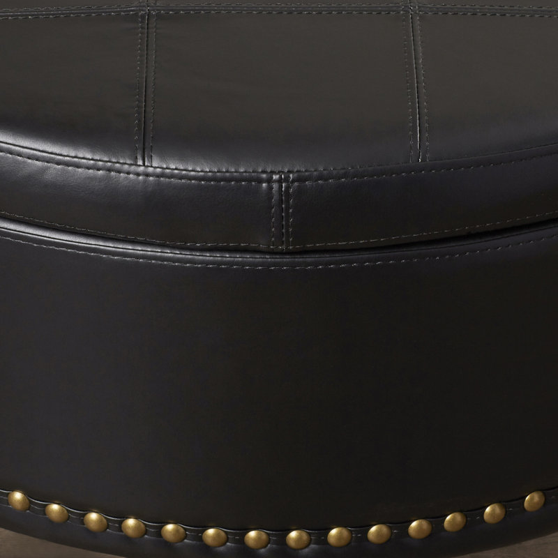 Faux Leather Ottoman, Black