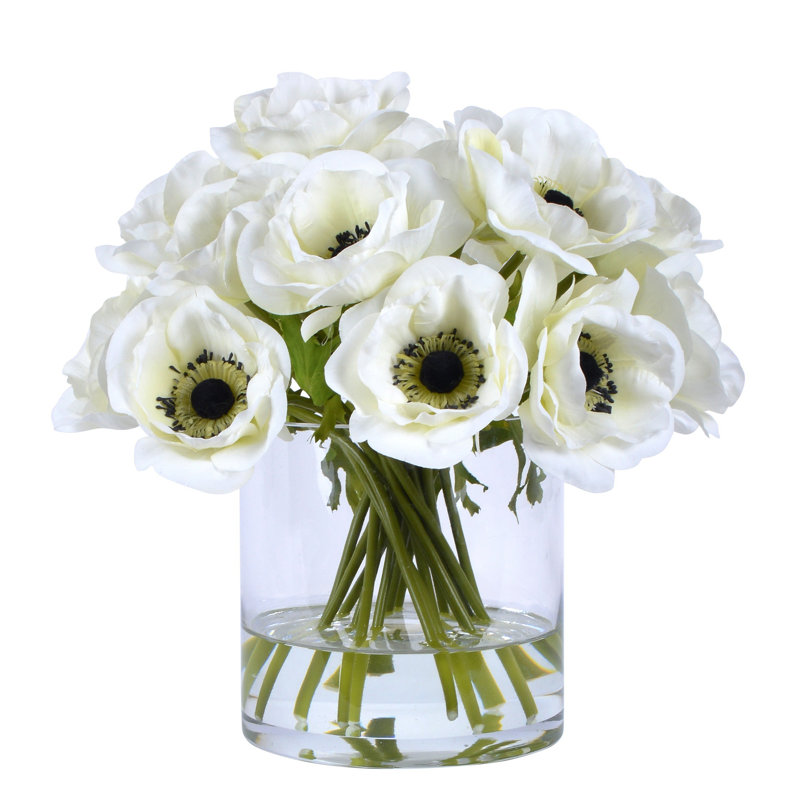 Poppy In Cylinder Glass, White