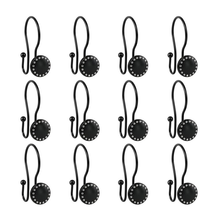 Utopia Alley Shower Curtain Hooks for Bathroom, Rust Resistant Shower Curtain Hooks Rings, Crystal Design, Set of 12 - Black