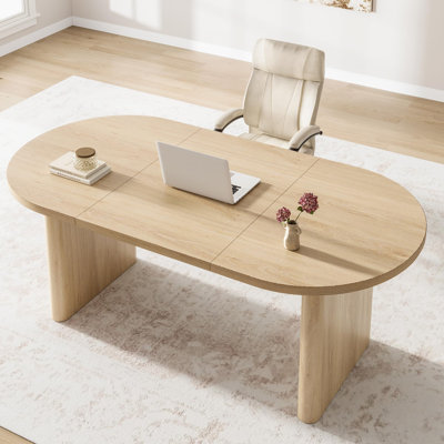 Table de salle à manger ovale pour 6 à 8 personnes, grande table de cuisine avec base en bois robuste et épaisse, table de salle à manger de style campagnard pour la cuisine, le salon, le bureau - chêne naturel
