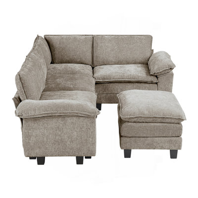 Modern Contemporary 5-Piece Modular Sectional Set With Ottoman Plush Comfort Chenille Upholstery Living Room Furniture Durable Plywood