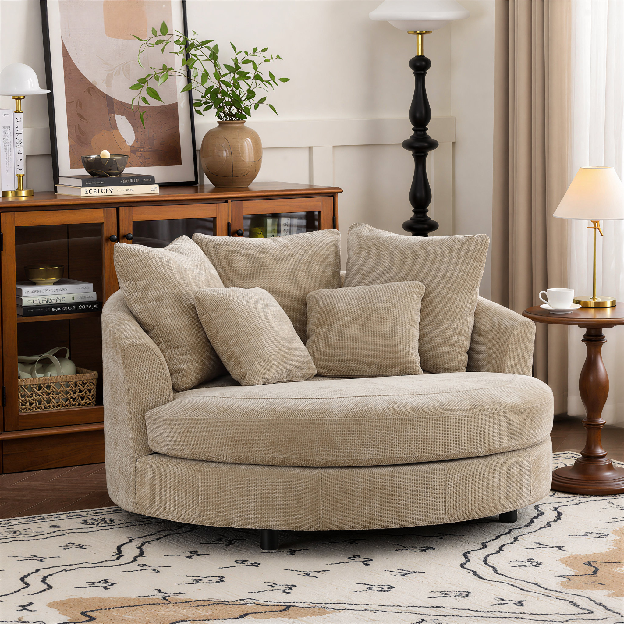 Latitude Run® 59.6" W Slipcovered Modern Upholstered Accent Barrel ...