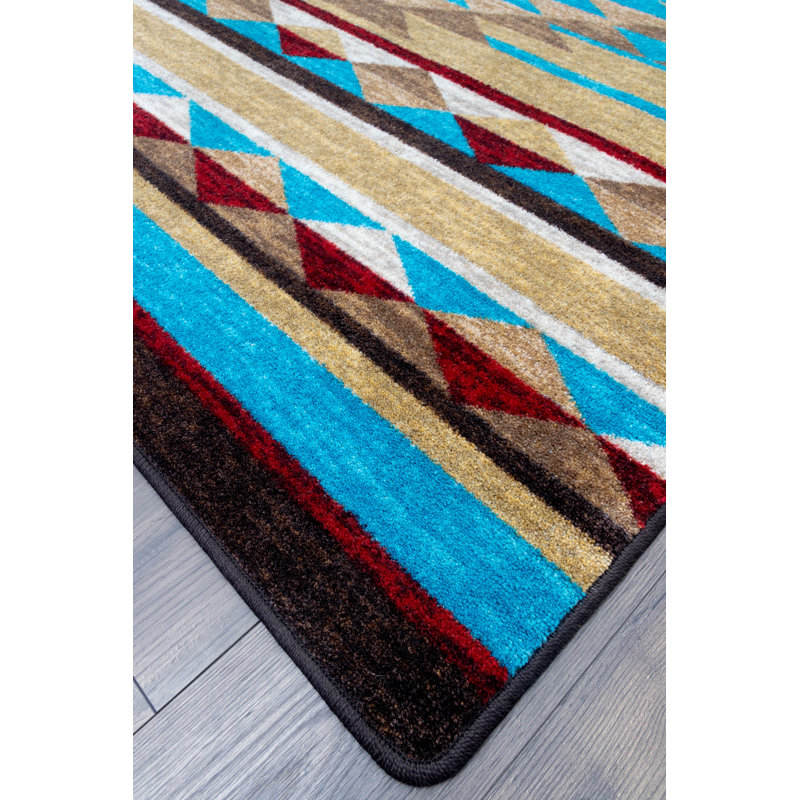 Tapis bleu Verla Southwestern, Rectangle 2 pi 8 po x 3 pi 11 po