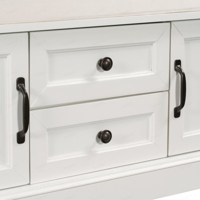 Storage Bench with 2 Drawers and 2 Cabinets, Shoe Bench with Removable Cushion for Living Room, Entryway