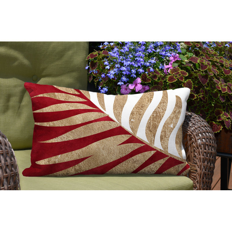 Coussin lombaire intérieur / extérieur Pom Fern, Rouge / or / blanc