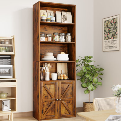 6 Tier 71.5"H x 22.7"W Wooden Storage Bookcase with Door Cabinets