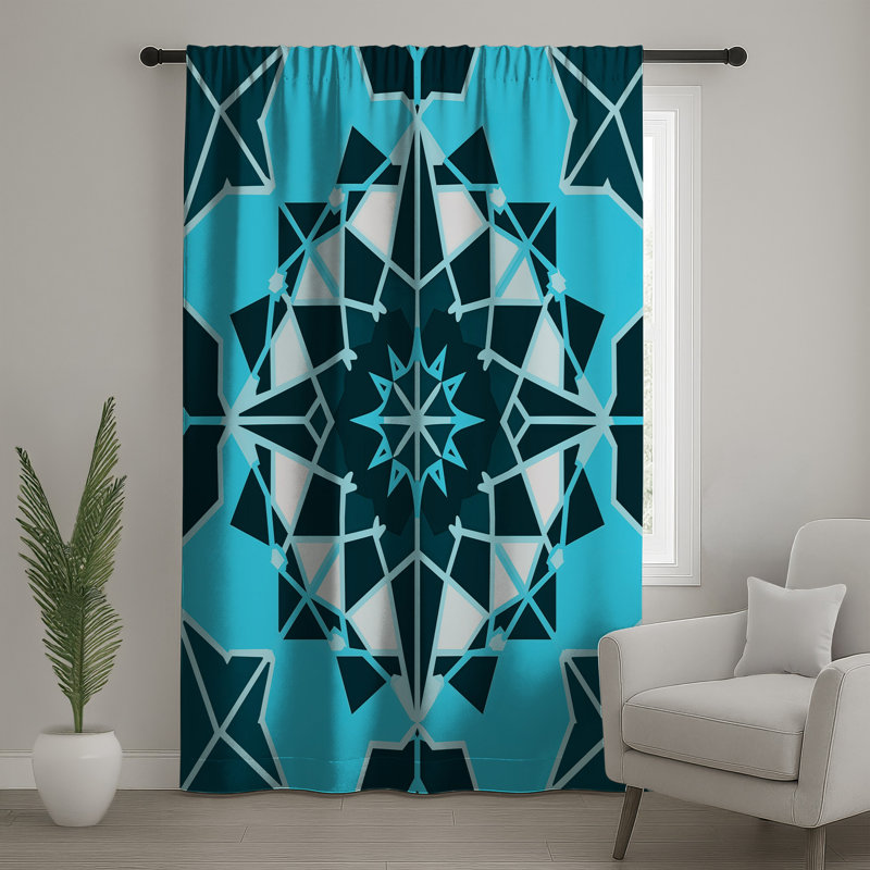 Rideaux de fenêtre mandala à motif géométrique bleu, voilages et voilages occultants - 1 panneau, 50 po x 80 po - 1 panneau