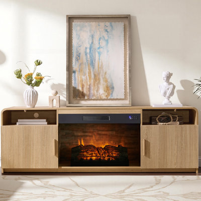 Meuble télé 70 po pour téléviseur de 75 po ou moins avec portes cannelées et grand rangement et rebords arrondis