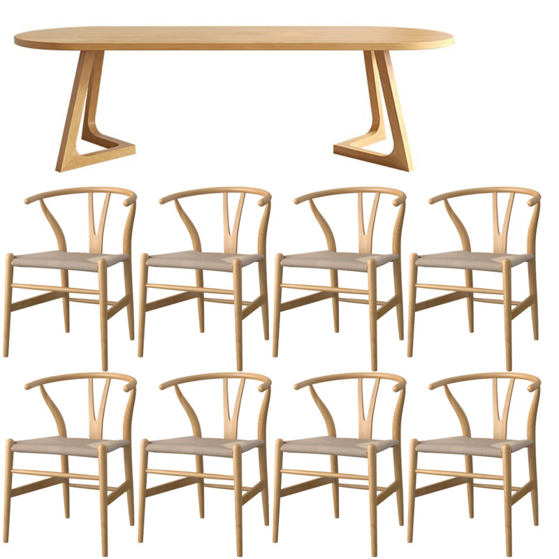Modern simple solid wood dining table set., 29.5"H x 86.6"L x 35.4"W