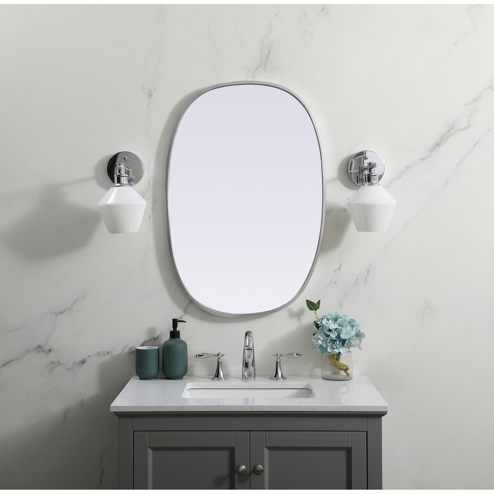 Sabine Metal Curved Oval Wall Mirror, 30" x 20", Silver