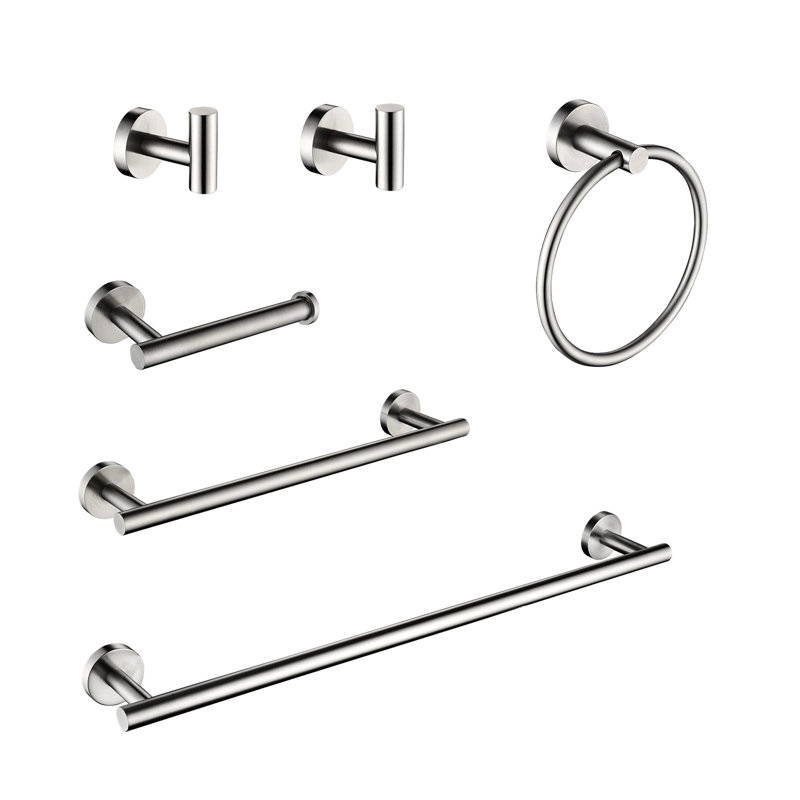 Porte-serviettes de salle de bain 6 pièces, fixation murale en acier inoxydable, nickel brossé, matériaux, revêtement antirouille 6 antirouille, stable