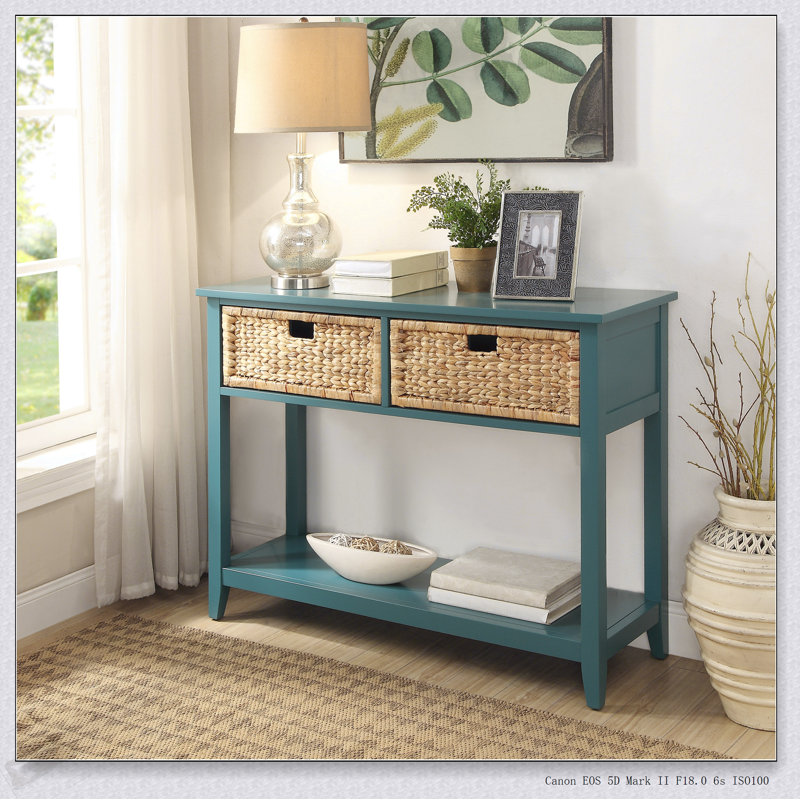 Flavius Teal Finish Console Table With Spacious Storage And Modern Design For Elegant Home Decor, Teal