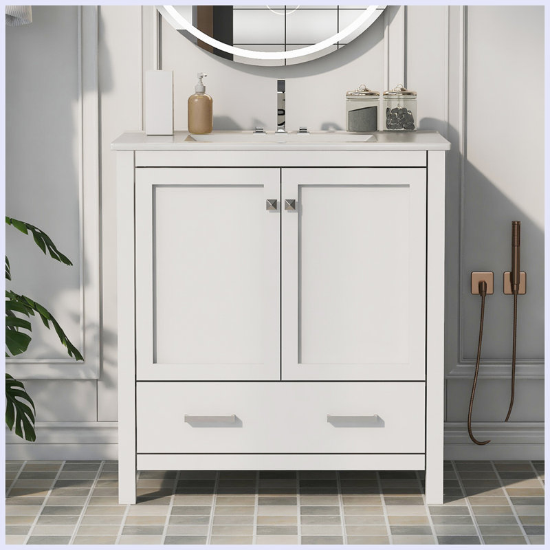 Meuble-lavabo moderne avec lavabo simple et tiroir, Blanc