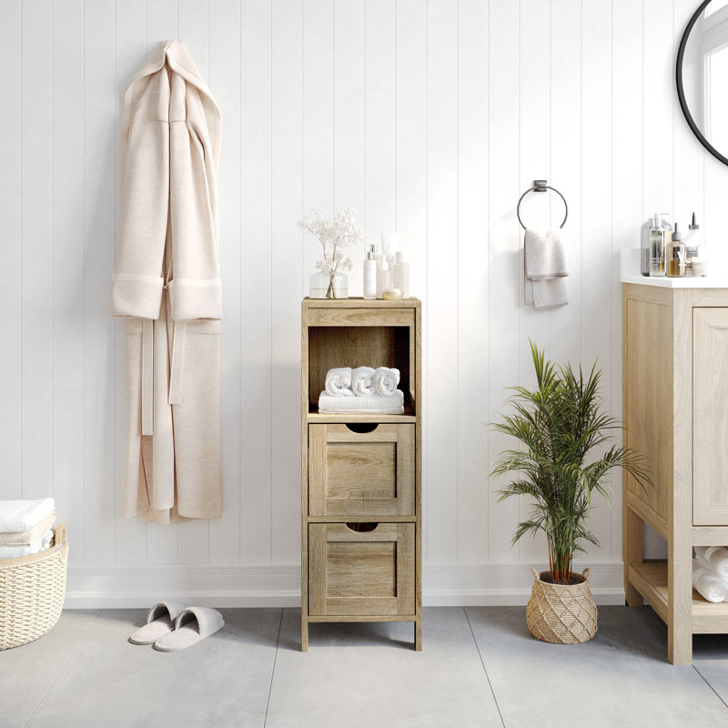 Dune Farmhouse Bathroom Storage Organizer with Drawers and Open Shelf, Natural