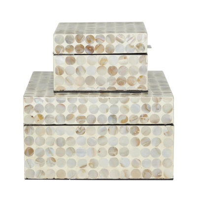 Juliette 2 Piece Mother of Pearl Handmade Box with Hinged Lid Set, 12", 8"W