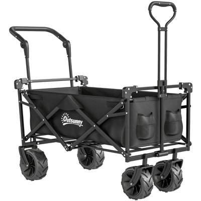 Beach 117*55*98 cm Steel 1 Piece Folding Wagon Black with Overhead Canopy