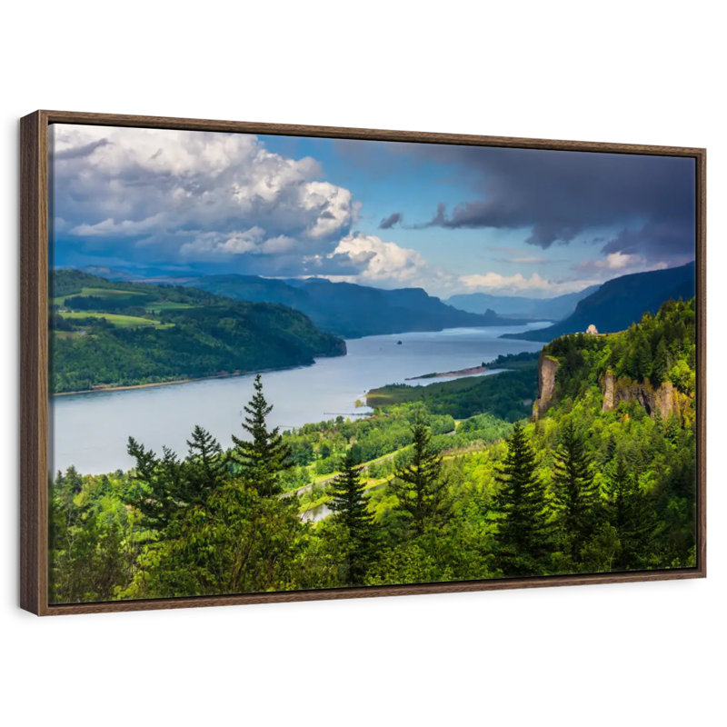 Columbia River Gorge View, Cadre flottant en noyer, 40 po x 27 po
