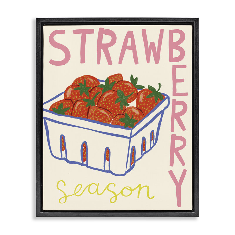  «Summer Strawberry Season» par Lisa Barlow, Cadre flottant noir de jais, H 21 po x l 17 po
