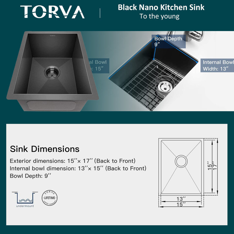 15'' L Single Bowl Stainless Steel Kitchen Sink