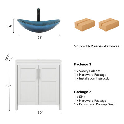 30" Free-Standing Modern Single Bathroom Vanity With Sink