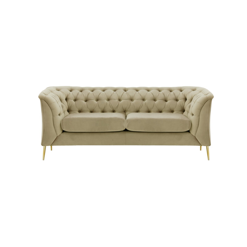 Burnham 2 Seater Velvet Sofa, Cream, 74cm H X 183cm W X 80cm D