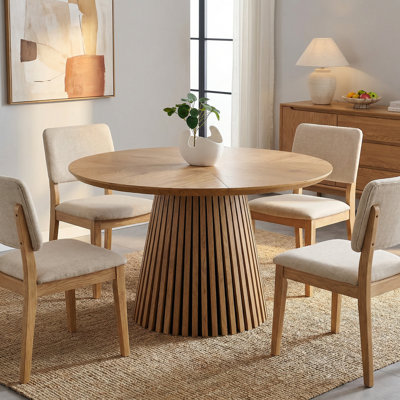 Modern Round Wooden Dining Table, Space-Saving Design for Kitchen or Living Room