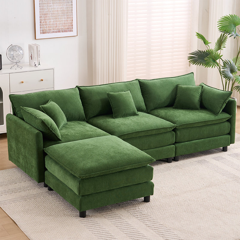 101.18" L-Shaped Modern Upholstered Modular Sectional Sofa for Living Room, Orange Chenille