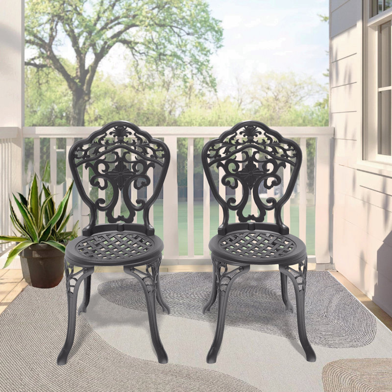 Chaise de patio en fonte d'aluminium 2 pièces avec cadre noir
