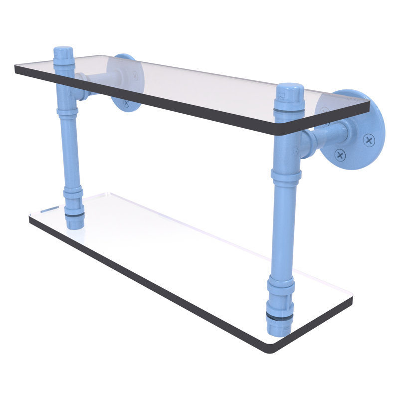 Tablette double en verre Pipeline Collection P, H 9,4 po x l 16 po x P 5,6 po, Bleu troll plat