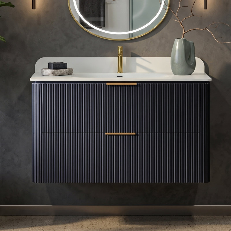 Meuble-lavabo suspendu de 91 cm (36 po) avec lavabo monobloc et fini noir mat