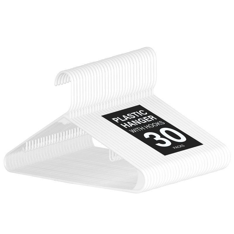 Cintres en plastique, cintres avec crochets antidérapants, cintres robustes et peu encombrants pour garde-robe, Blanc, 30