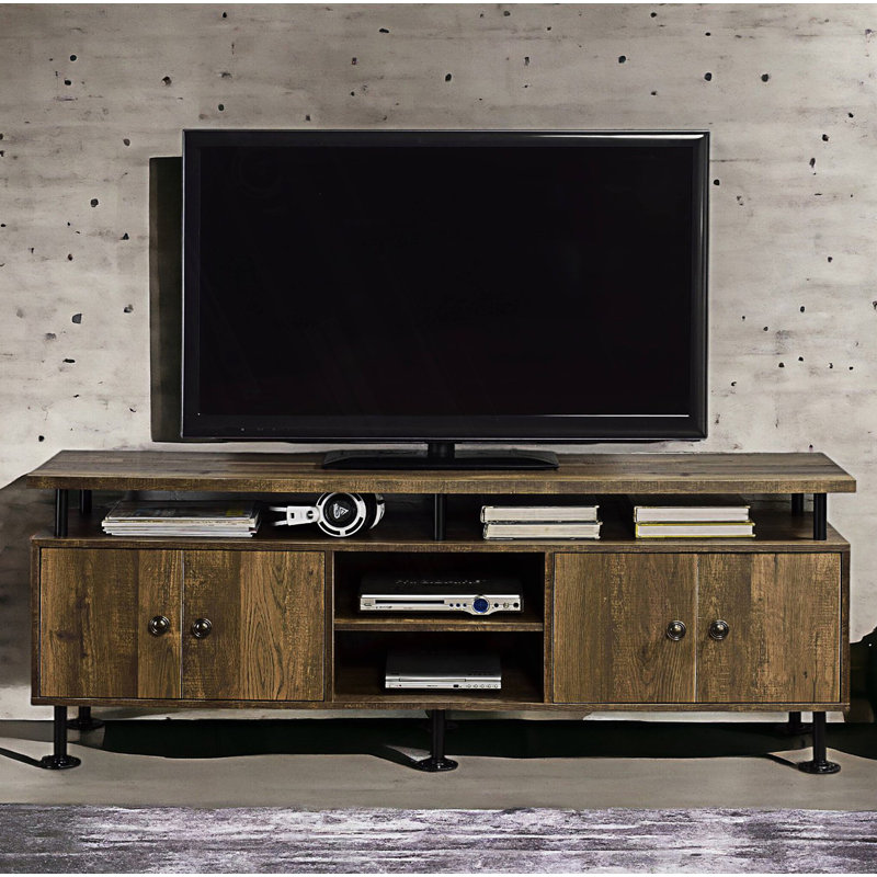 Meuble télé rustique avec plusieurs compartiments de rangement, console de télévision